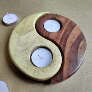 Saharanpur Wood Yin-yang Tea Light Candle Holder