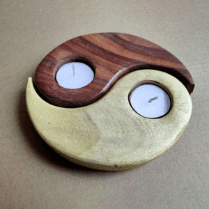 Saharanpur Wood Yin-yang Tea Light Candle Holder