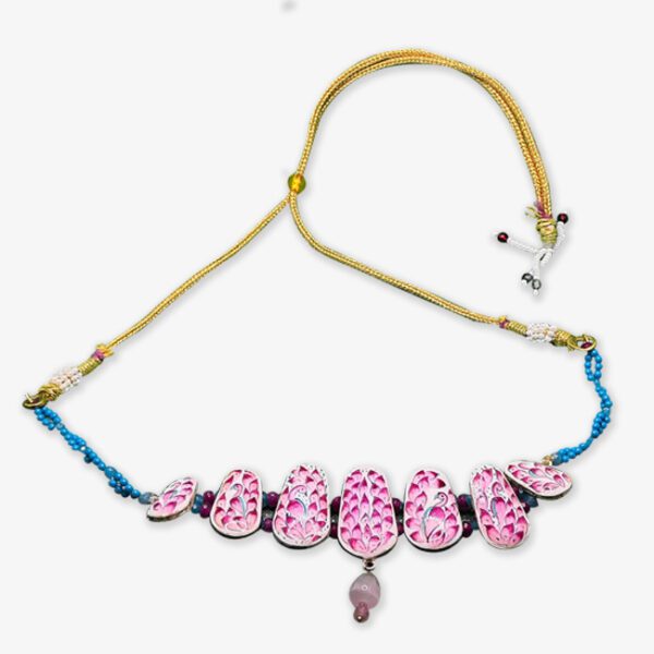 Banaras Gulabi Meenakri Pearl Necklace with Peacock Design