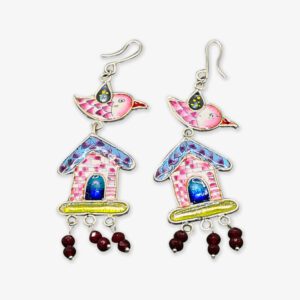 Banarasi Gulabi Meenakari Earrings Bird & House Design