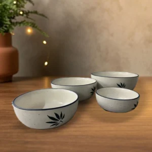 Khurja Pottery Bowl Set of 4 with Leaf Print