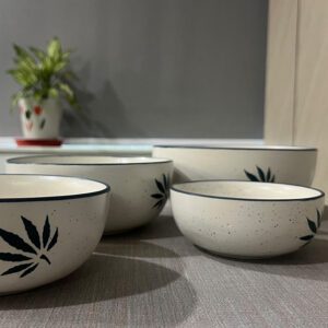 Khurja Pottery Bowl Set of 4 with Leaf Print