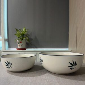 Khurja Pottery Bowl Set of 4 with Leaf Print