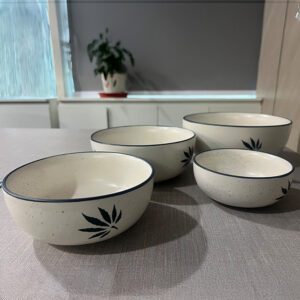 Khurja Pottery Bowl Set of 4 with Leaf Print