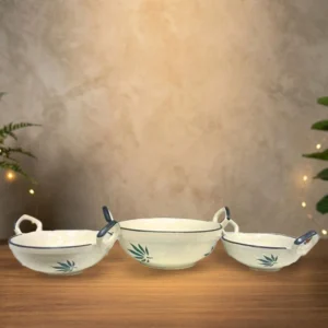 Khurja Pottery Kadhai Set of 3 with Handles
