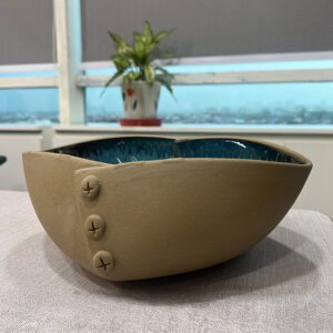 Khurja Pottery Serving Bowl With Button Design