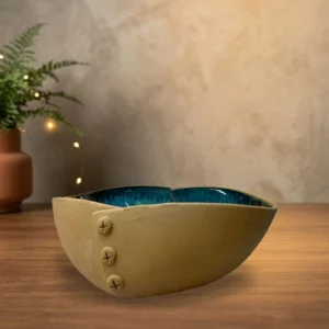 Khurja Pottery Serving Bowl with Button Design