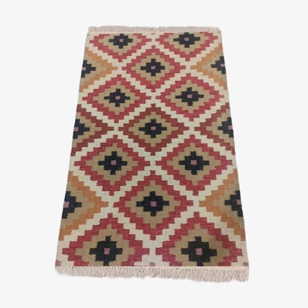 Mirzapur Handmade Dari Geometric Diamond Pattern Kilim Rug