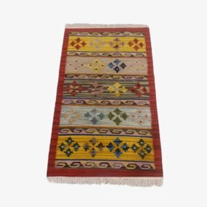 Mirzapur Handmade Dari Geometric Floral Motif Red Border Rug