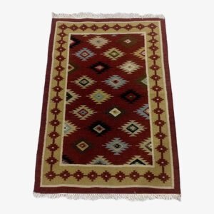Mirzapur Handmade Dari Geometric Pattern Red Rectangle Rug