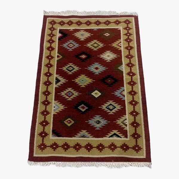 Mirzapur Handmade Dari Geometric Pattern Red Rectangle Rug