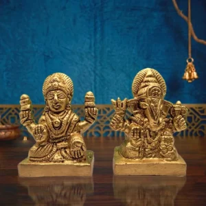 Moradabad Metal Craft Brass Goddess Lakshmi and Lord Ganesha Idol