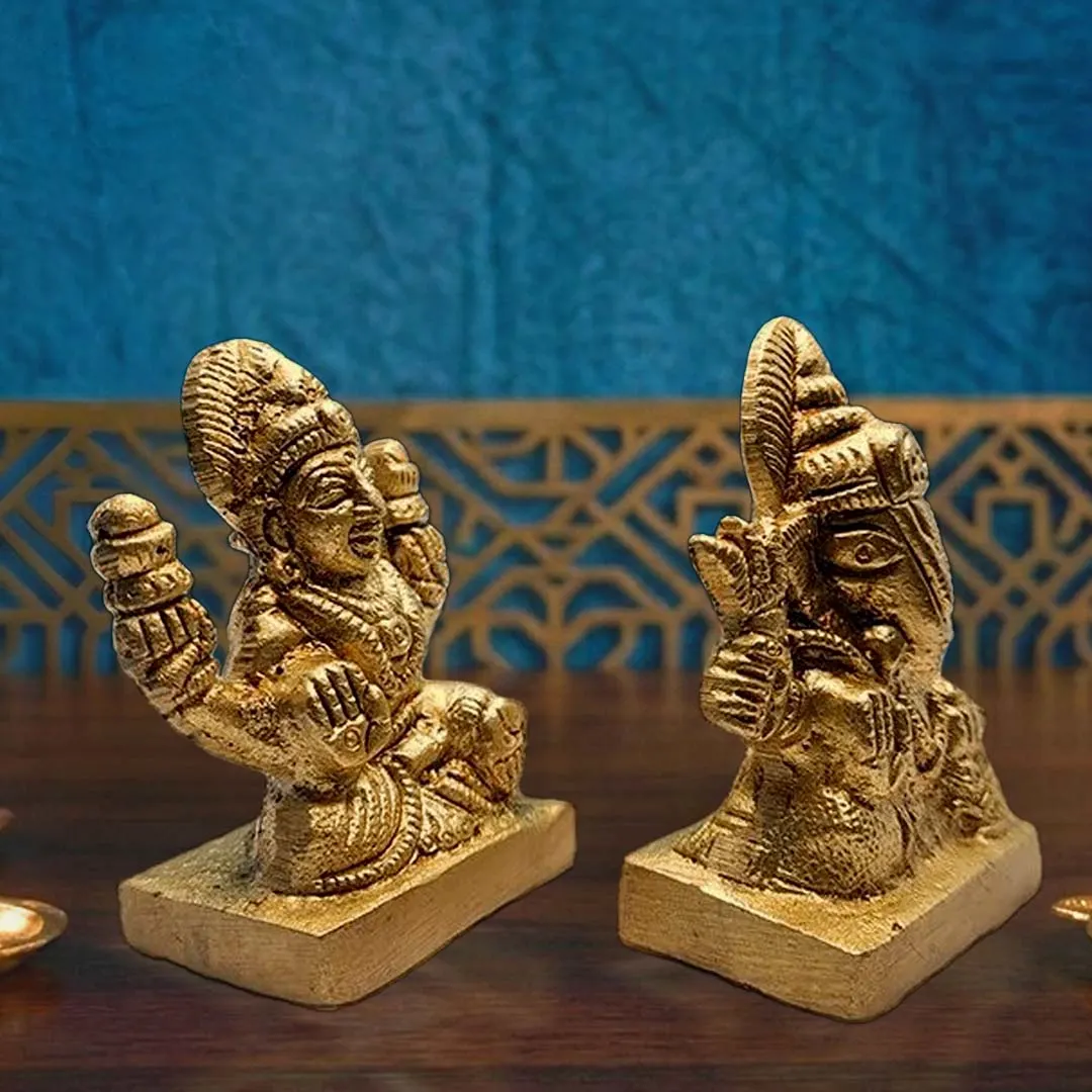Moradabad Metal Craft Brass Goddess Lakshmi and Lord Ganesha Idol