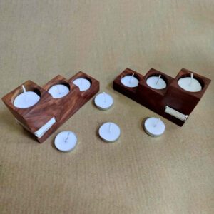 Saharanpur Wood Pillar Steps Tea Light Candle Holder