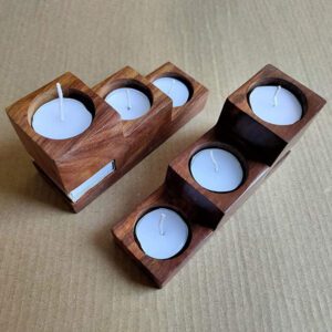 Saharanpur Wood Pillar Steps Tea Light Candle Holder