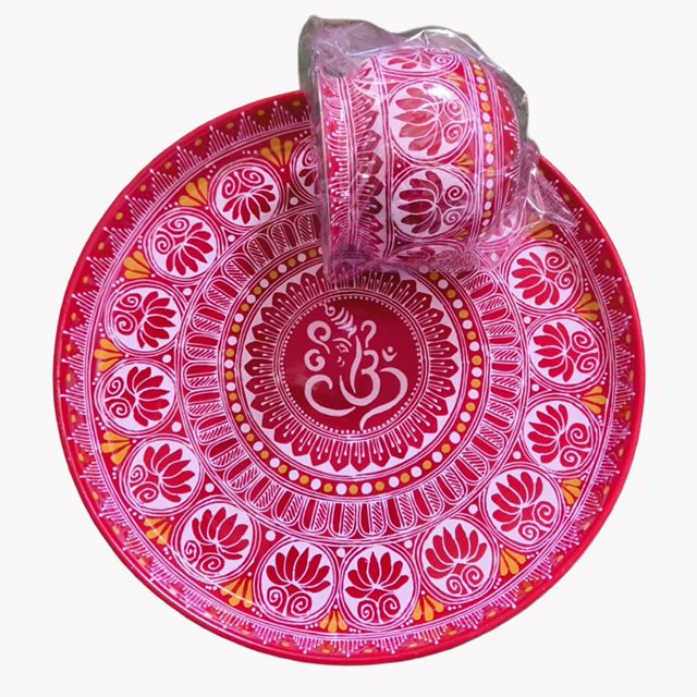 Uttarakhand Aipan Art Ganesha Pooja Thali and Lota