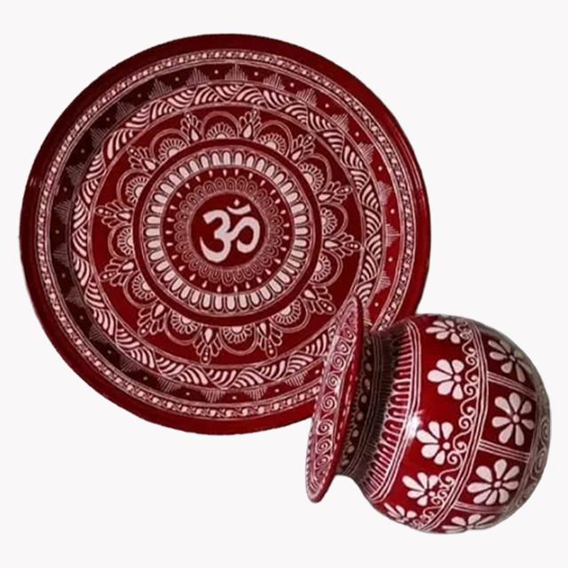 Uttarakhand Aipan Art OM Pooja Thali and Lota