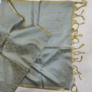 Banarasi Cotton Silk Stole Grey with Golden Border