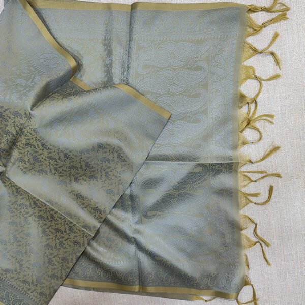 Banarasi Cotton Silk Stole Grey with Golden Border