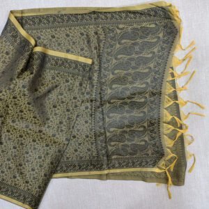 Banarasi Cotton Silk Stole Olive Green with Golden Border