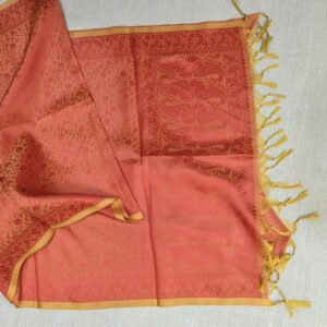 Banarasi Cotton Silk Stole Orange with Yellow Border