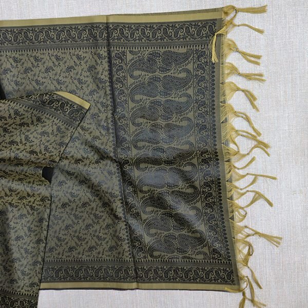 Banarasi Silk Stole Dark Olive Color with Light Olive Border
