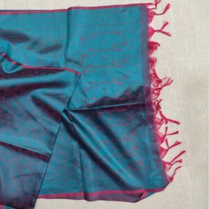 Banarasi Silk Stole Teal Blue with Pink Border