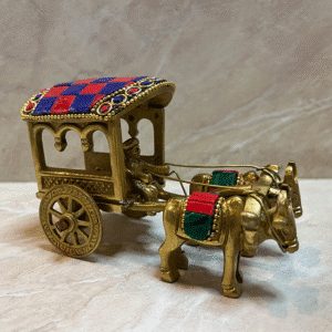 Bell Metal Ware Bullock Cart Showpiece Red & Violet