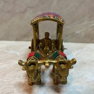 Bell Metal Ware Bullock Cart Showpiece Red & Violet