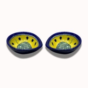 Blue Pottery of Jaipur Ceramic Leaf Design Diya (Oil Lamp)