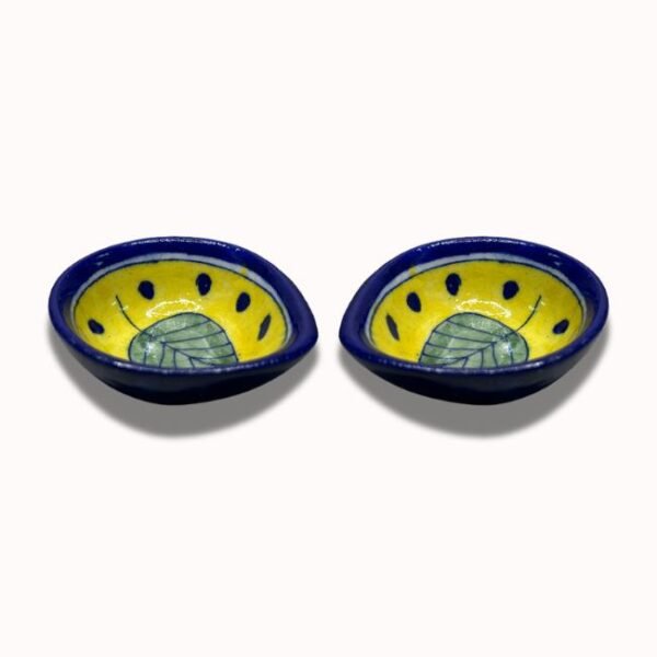Blue Pottery of Jaipur Ceramic Leaf Design Diya (Oil Lamp)