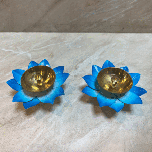 Moradabad Metal Craft Brass Lotus Diya Blue