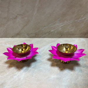 Moradabad Metal Craft Brass Lotus Diya Pink
