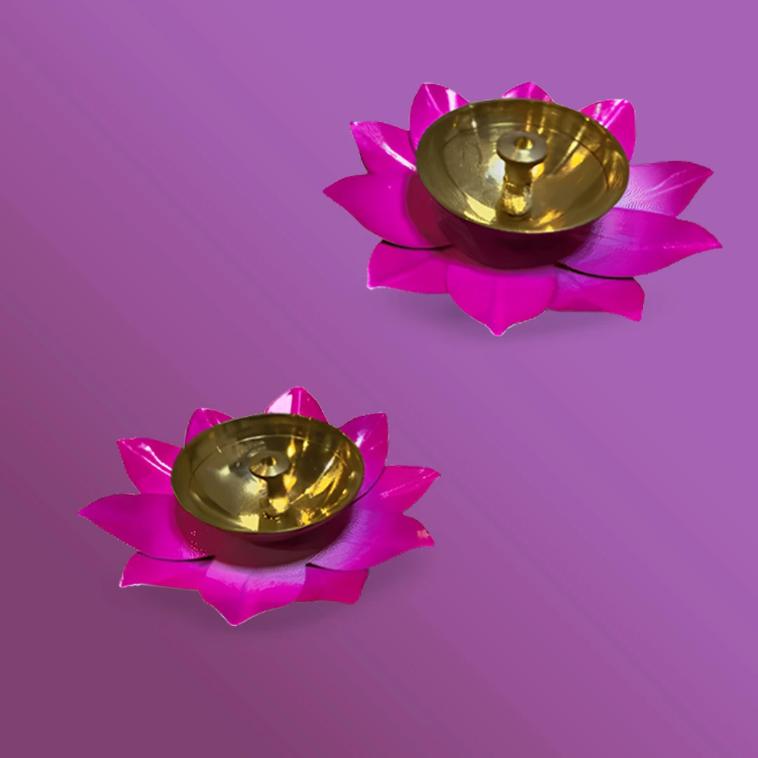 Moradabad Metal Craft Brass Lotus Diya Pink