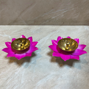 Moradabad Metal Craft Brass Lotus Diya Pink