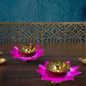 Moradabad Metal Craft Brass Lotus Diya Pink