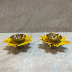 Moradabad Metal Craft Brass Lotus Diya Yellow