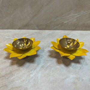 Moradabad Metal Craft Brass Lotus Diya Yellow