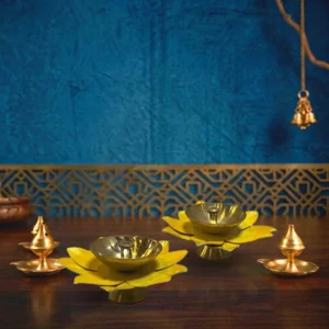 Moradabad Metal Craft Brass Lotus Diya Yellow