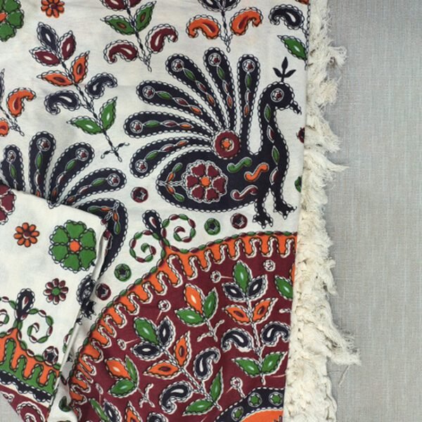Pilkhuwa Hand Block Print Textile Graceful Peacock and Floral Design Bedsheet with 2 Pillow Covers