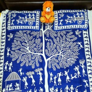 Pilkhuwa Hand Block Print Textile Large Tree and Rural Life Art Design Bedsheet with Pillow Cover Set