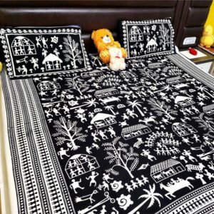 Pilkhuwa Hand Block Print Textile Tribal Life Art Bedsheet with 2 Pillow Covers