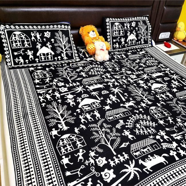 Pilkhuwa Hand Block Print Textile Tribal Life Art Bedsheet with 2 Pillow Covers