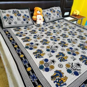Pilkhuwa Hand Block Print Textile Vibrant Motifs Art Bedsheet with Pillow Cover Set