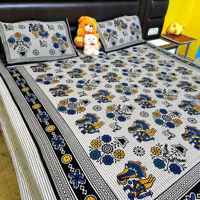 Pilkhuwa Hand Block Print Textile Vibrant Motifs Art Bedsheet with Pillow Cover Set