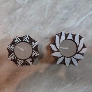 Saharanpur Wood Craft Two Flower Shape Candles