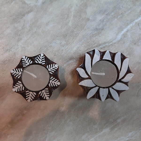 Saharanpur Wood Craft Two Flower Shape Candles