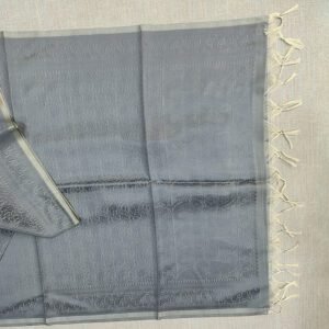 Banaras Silk Stole Blue Shade with Light Grey Border