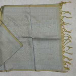 Banaras Silk Stole Light Grey with a Golden border and Golden Tassels