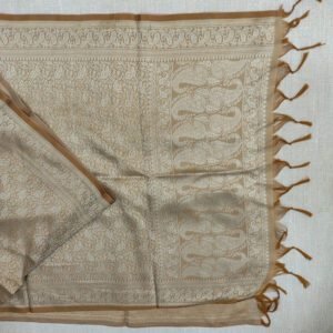 Banarasi Silk Stole Beige with Brown Border and Tassels